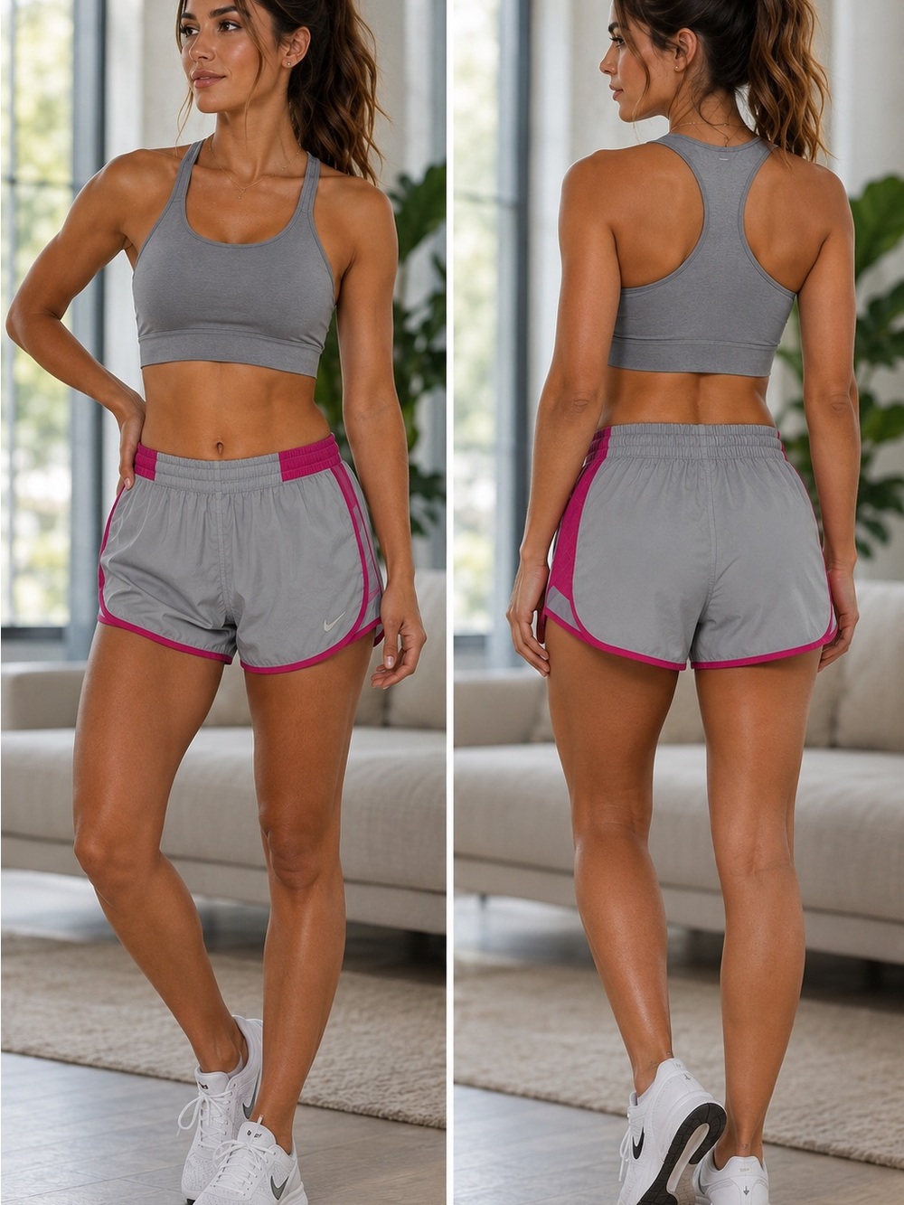 Nike Dri-FIT Running Shorts - Women’s Medium Gray Pink Athletic Activewear